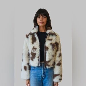 NWT Faux Fur Cow Print Jacket Women’s Size Large Y2K Western